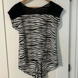 Forever 21 Black and White Zebra Print Sheer Yoke Blouse